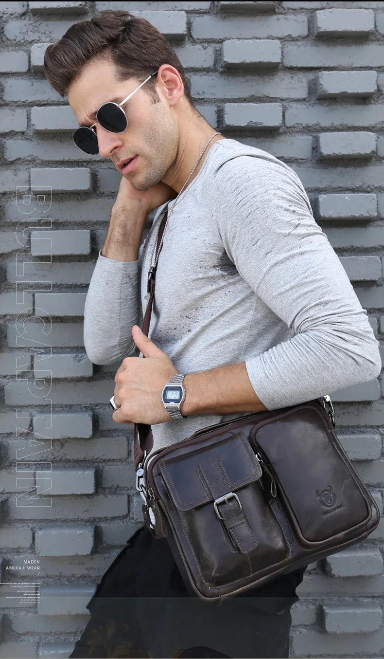 BULLCAPTAIN New Genuine Leather Men Crossbody Bag Male Briefcase