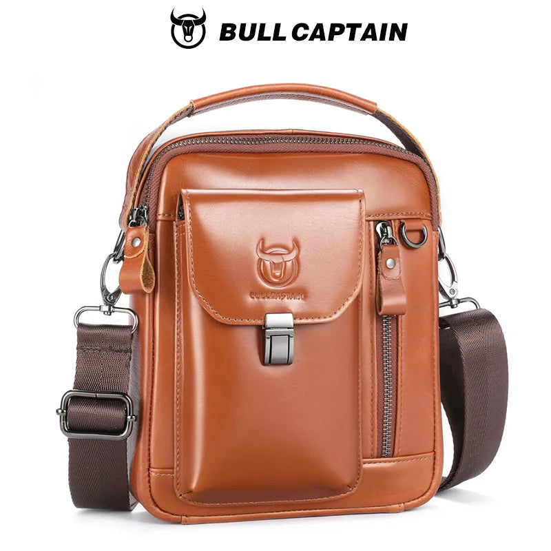 BULLCAPTAIN Men Genuine Leather Crossbody Bag Casual Everyday