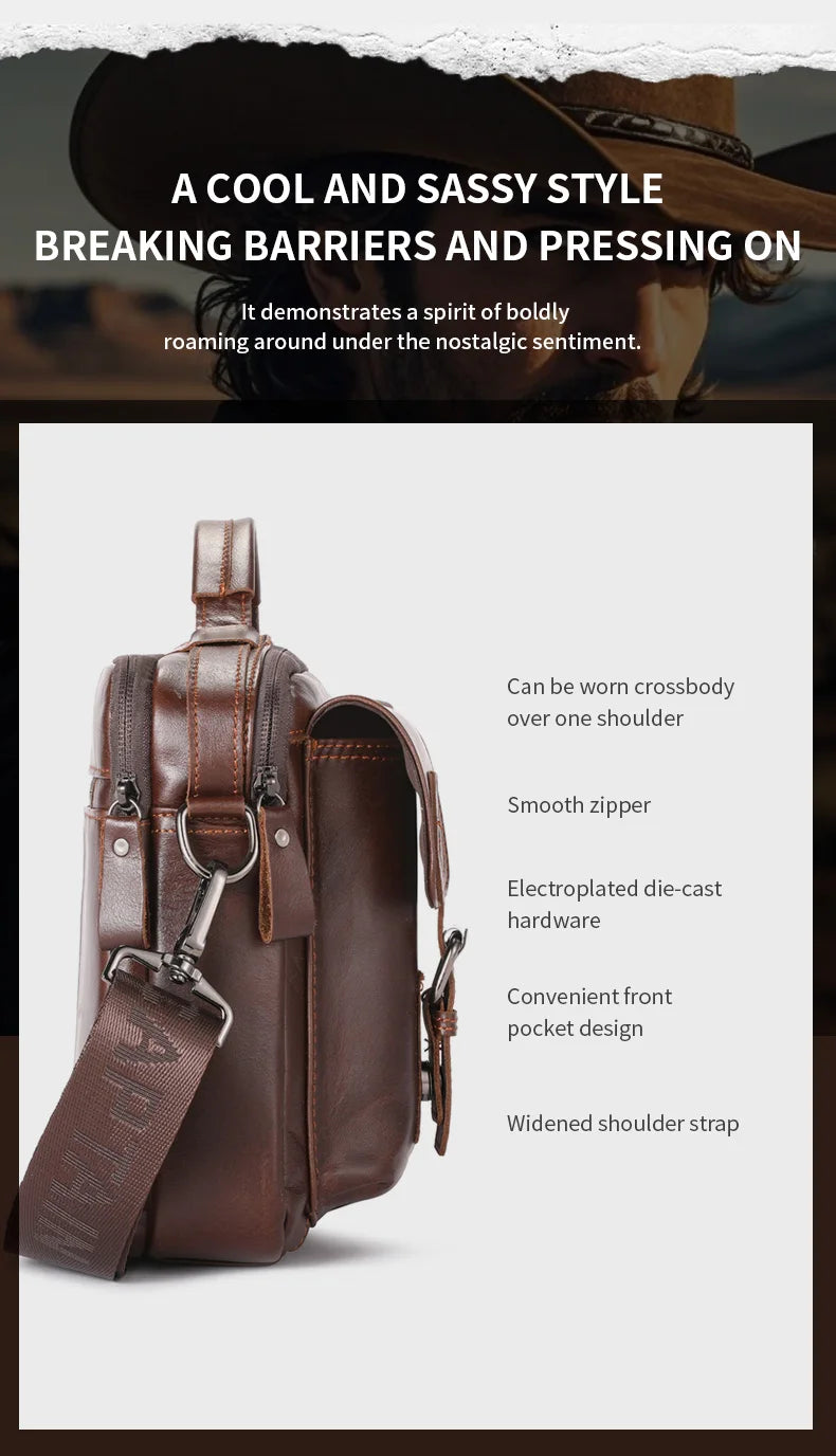 BULLCAPTAIN New Genuine Leather Men Crossbody Bag Male Briefcase