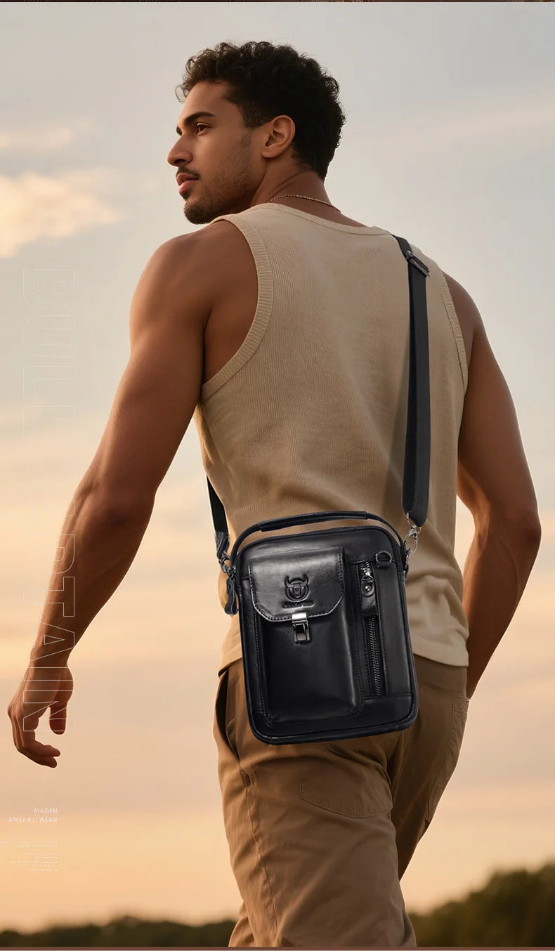 BULLCAPTAIN Men Genuine Leather Crossbody Bag Casual Everyday