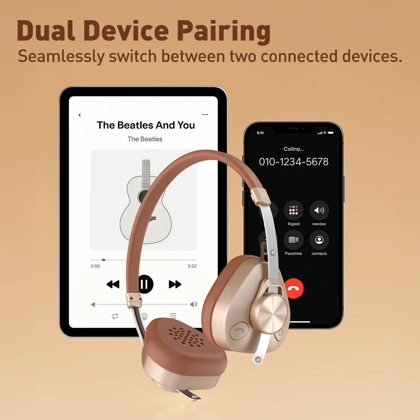 OneOdio F4 Wireless Headphones dual-device connection Vintage