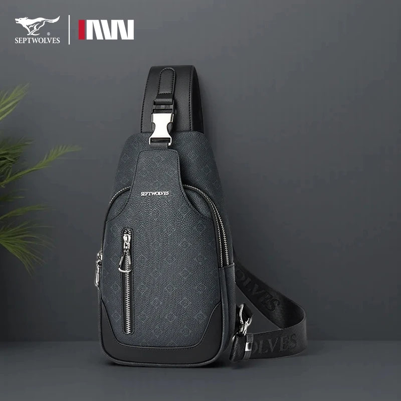 Septwolves Business Thin Printed Leather Crossbody Sling Bag Man