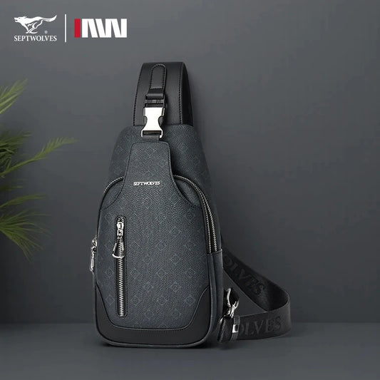 Septwolves Business Thin Printed Leather Crossbody Sling Bag Man
