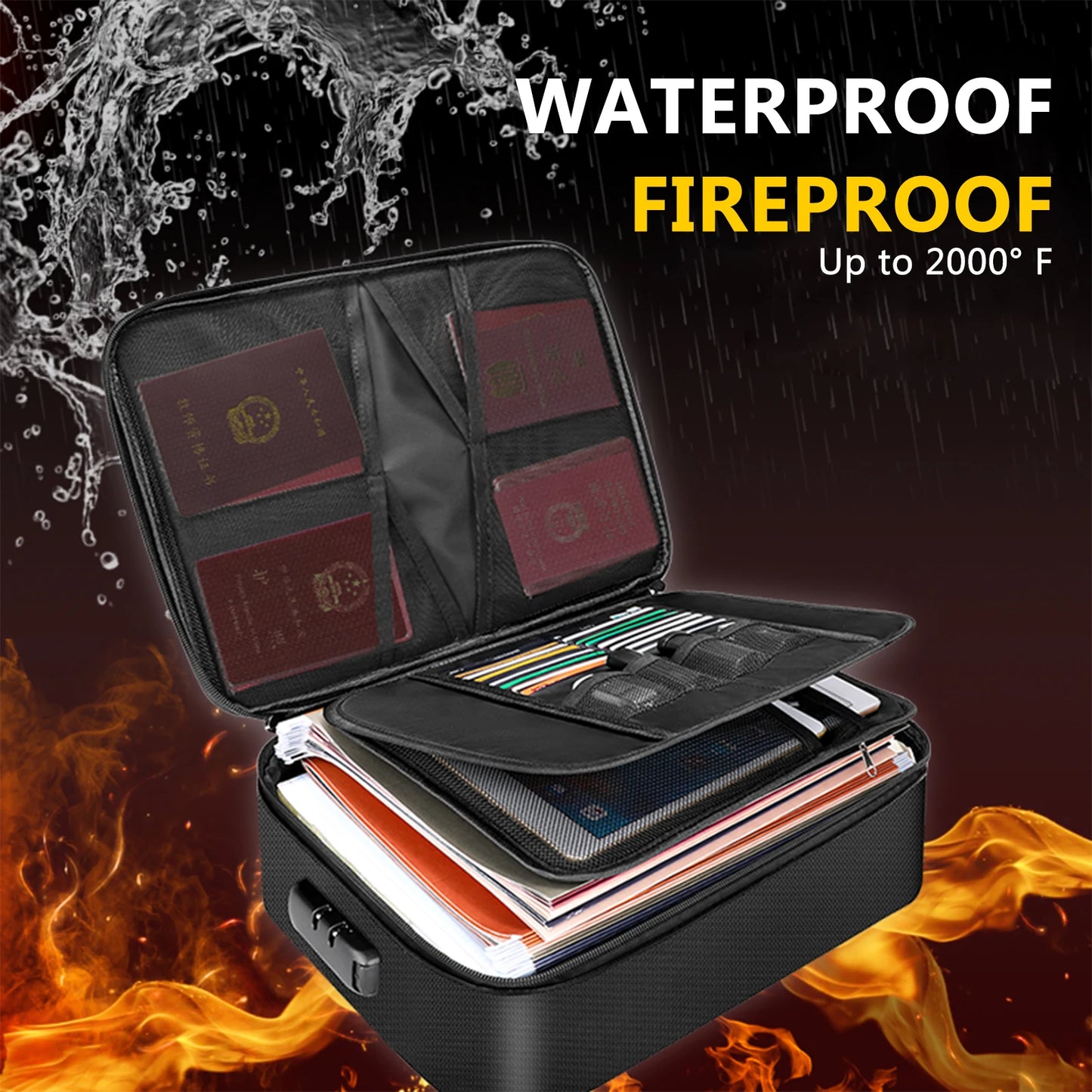 Fireproof Document Bag with Lock Zipper Closure Fire & Water Resistant Money Bag Storage Pouch Organ - Gallery image 9
