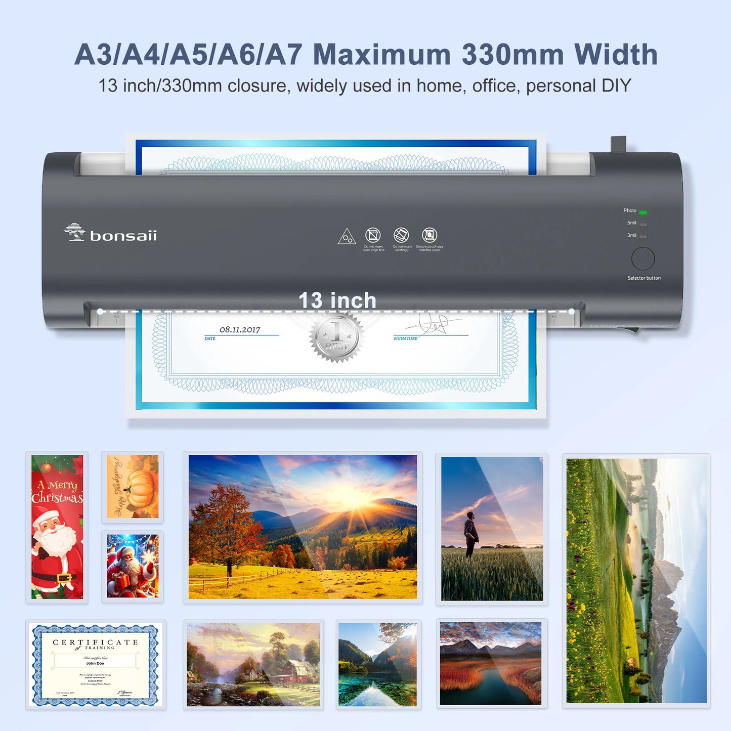 BONSAII Laminator 13 inch A3 - Never Jam Smart Temp - Additional View