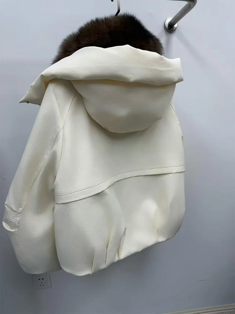 New Fashion Winter Casual Puffer Jackets Natural Fox Fur Collar Coat Short Goose Down Jacket Luxury  - Gallery image 12