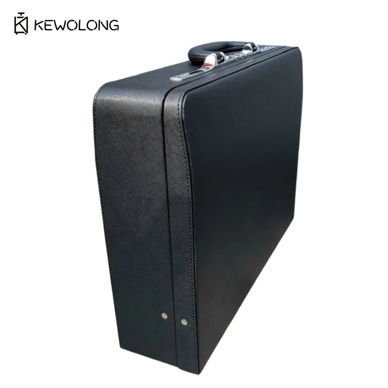 19 Inch Vintage Style Leather Briefcase, Combination Lock Document Case, Black Cross Texture  File Storage Bag Business Travel - Features and Specifications