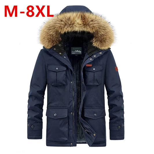 plus size 8XL Men hooded Fashion Mens Parkas Thicken Male Thick Warm Coat Parkas Hooded Winter Windp