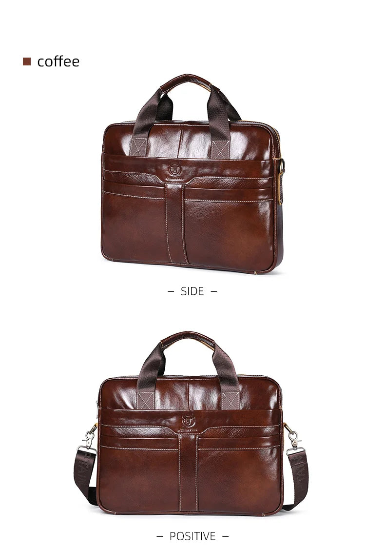 BULLCAPTAIN Leather Laptop Bag, Top Layer Leather 15" Laptop Bag Men's - Scale View