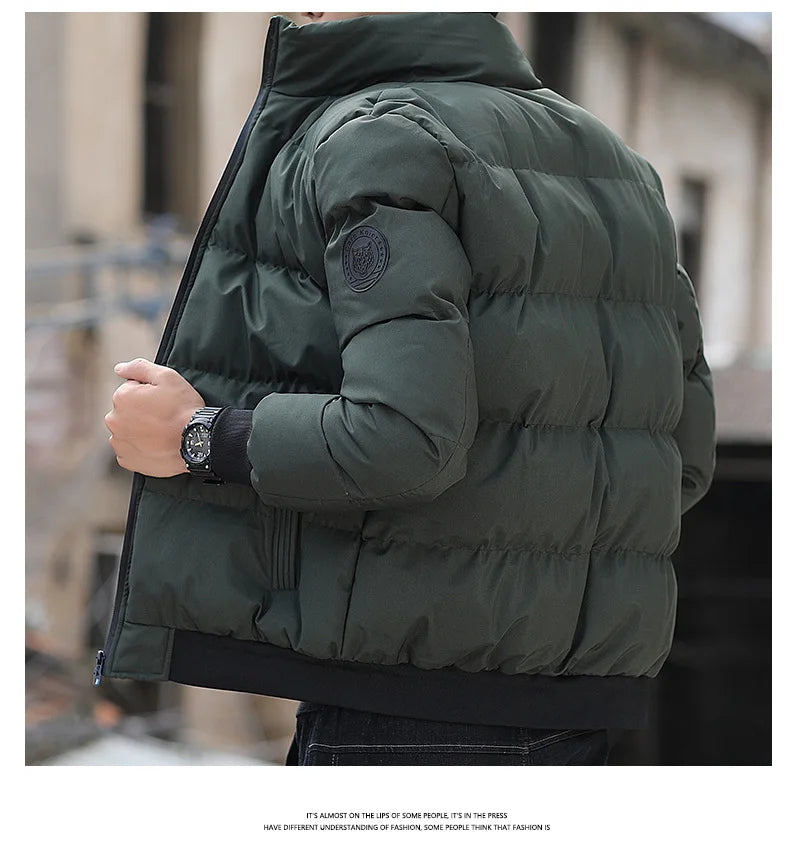Men's Lightweight Warm Jacket Standing Collar Casual Horizontal Stripe down Winter Outerwear Windbre - Gallery image 12