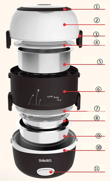 2L 3 Layers Electric Lunch Box 200W Food Warmer Stainless Steel