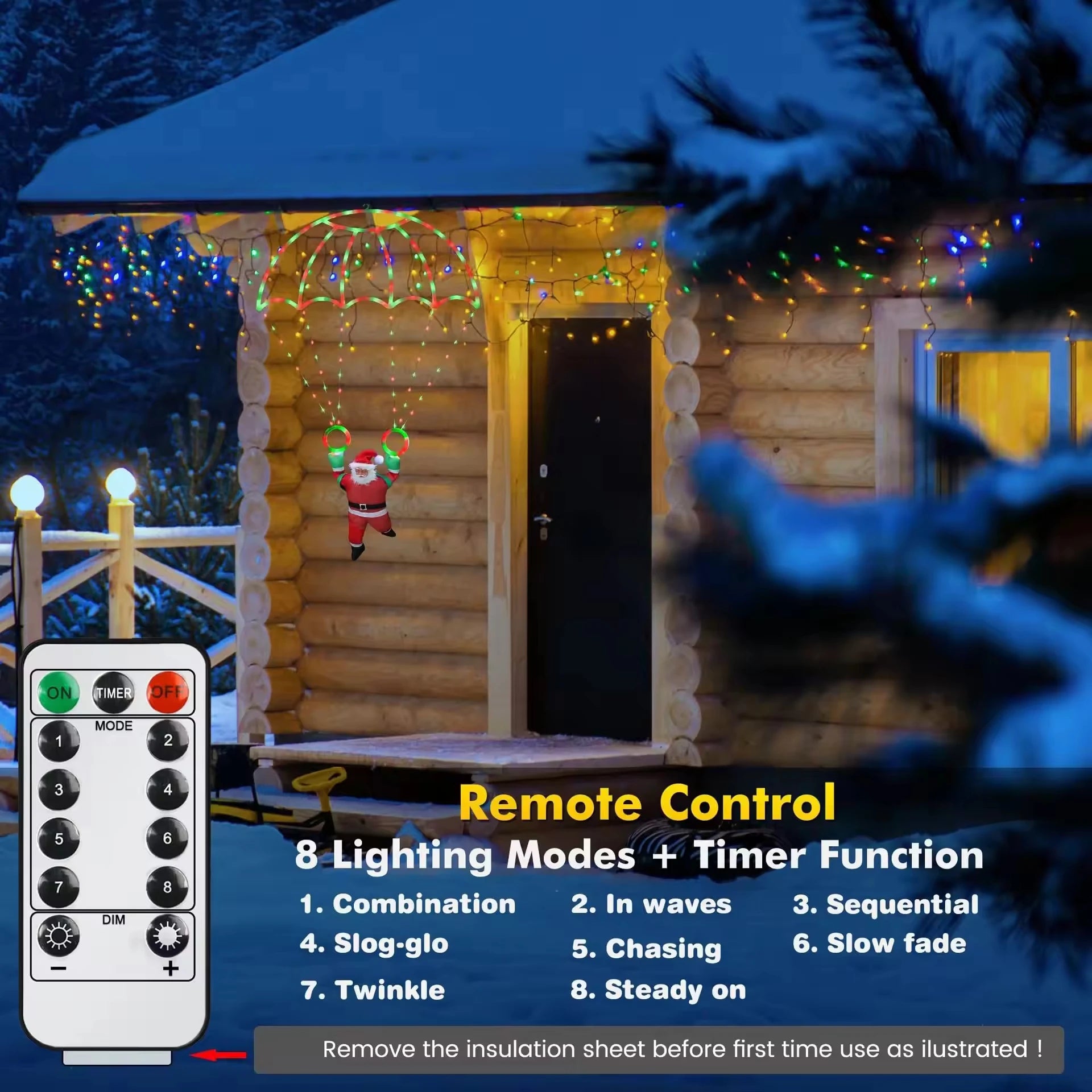 Christmas Parachute Light with Santa Claus 8 Mode Hanging Xmas Lamp fo - Side View