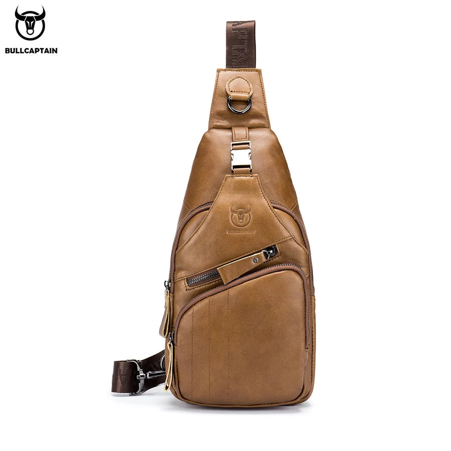 BULLCAPTAIN Bag Genuine Leather Chest Bag Men's Fashion Style Casual