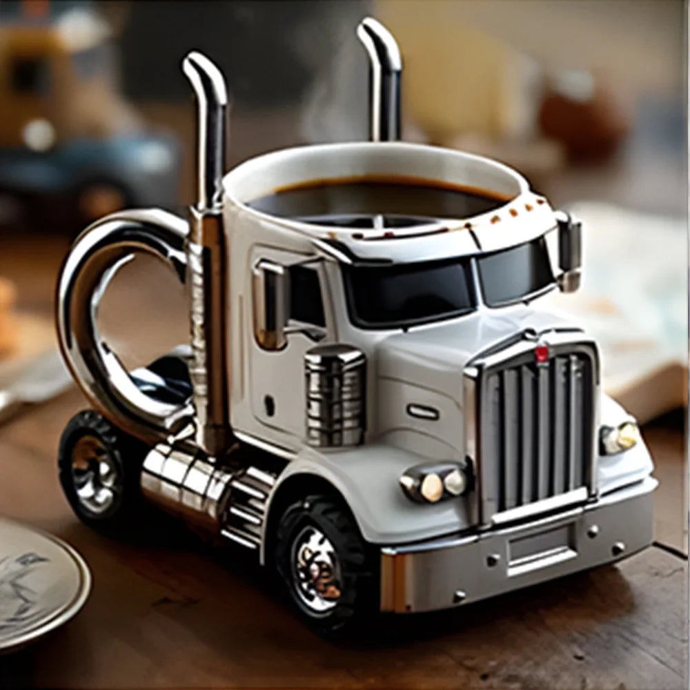 Semi Truck Coffee Mug - Trucker Gift Ceramic Cup - Usage Example
