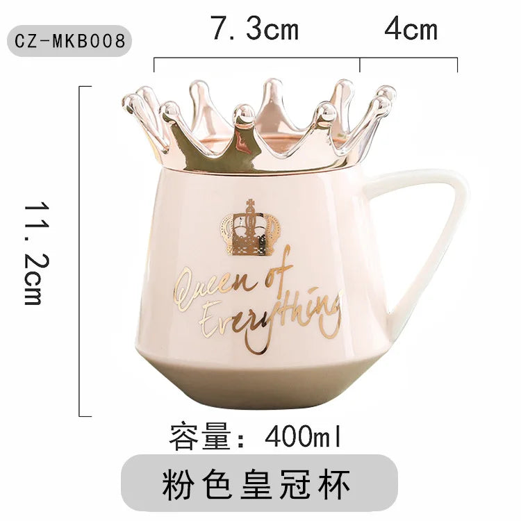 400ml Crown Ceramic Coffee Cup Fine Couple Mug with Lid Simple