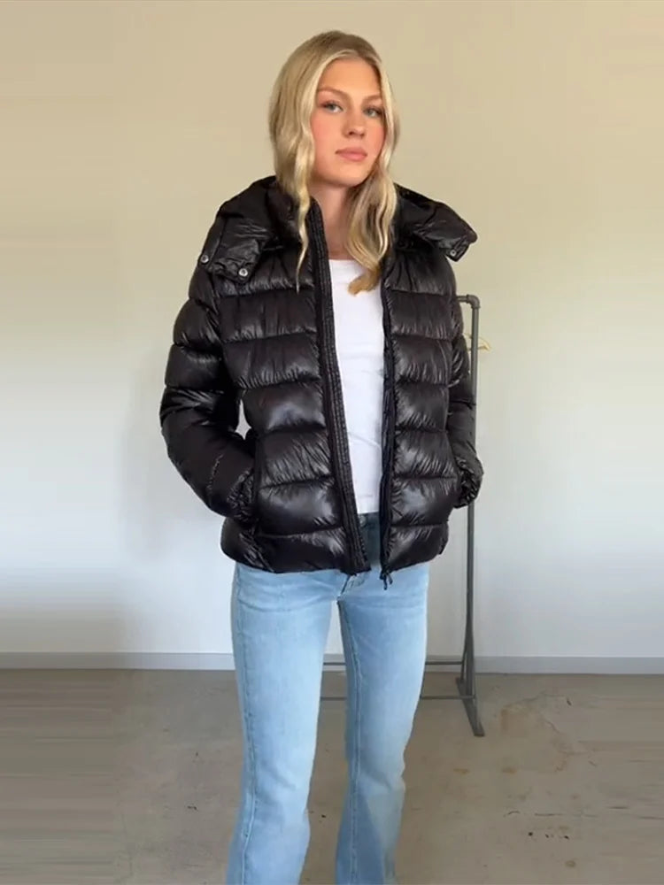 Women Burgundy Padded Coats - Hooded Zipper Winter Fashion Jacket - Product Details