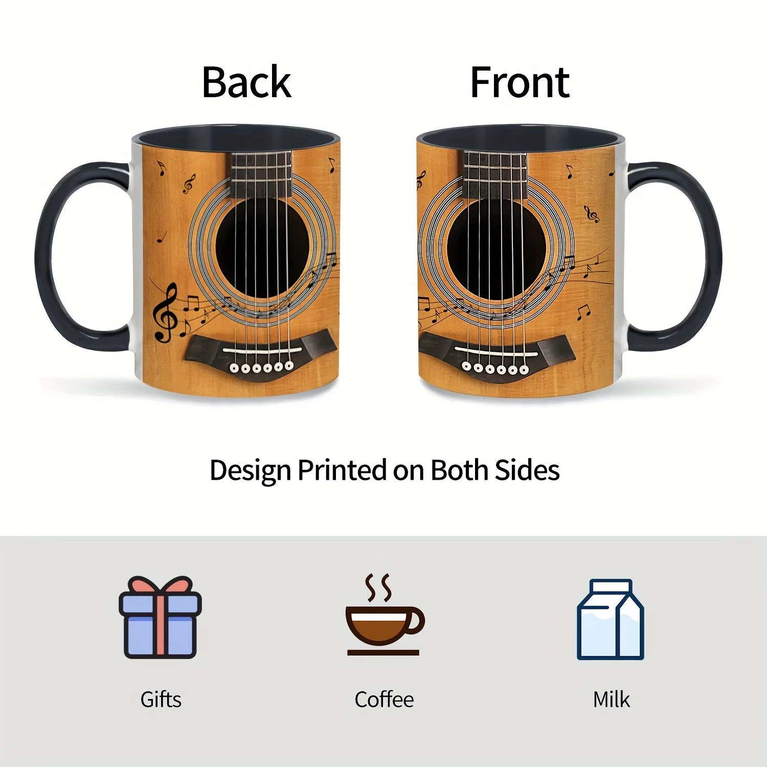 Guitar Lovers Ceramic Mug Musical Notes Novelty Cups Gift for Music Lovers Frien - Detail View