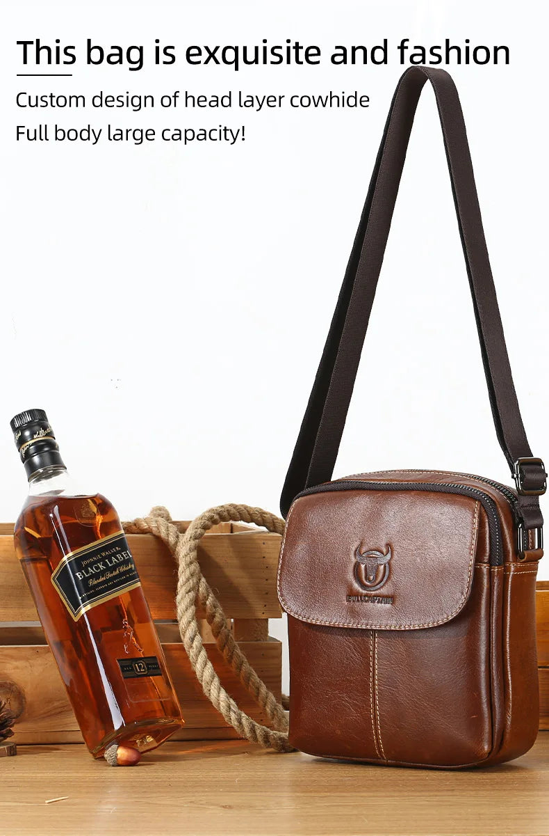 BULLCAPTAIN Leather Men's Messenger Bag Business Shoulder Bags