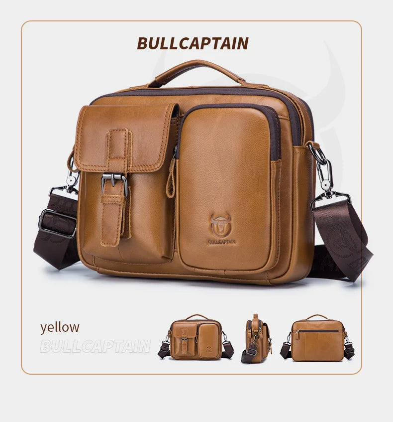 BULLCAPTAIN New Genuine Leather Men Crossbody Bag Male Briefcase