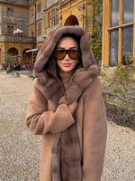 2025 New Fashion Winter Fur Collar Cashmere Wool Jacket Women Belted O - Side View