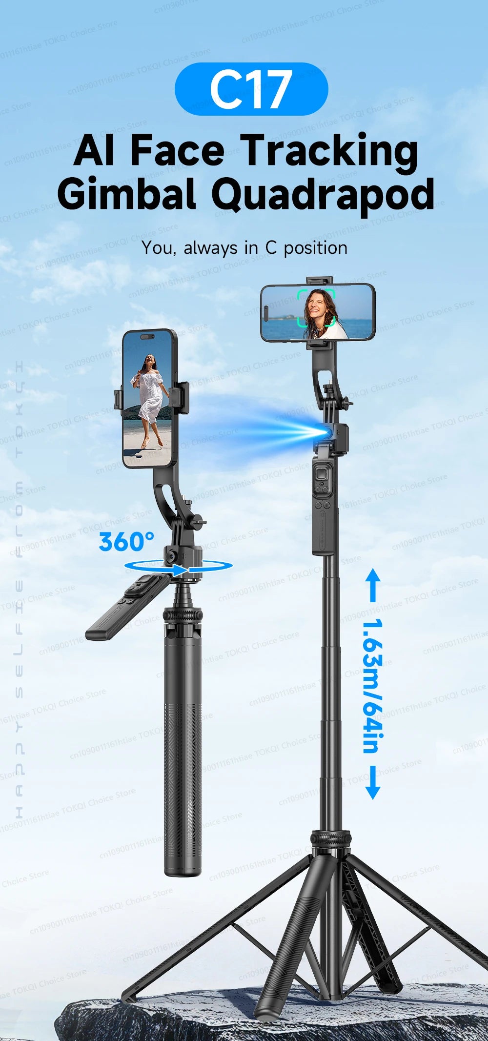 AI Tracking Gimbal - 360° Auto Rotate Selfie Stick | TOKQI - View 10