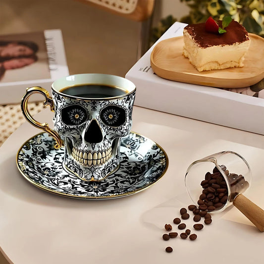 Gothic Gold-Plated Resin Coffee Mug with Dark Aesthetic Design - Unique Vampire  - Main View