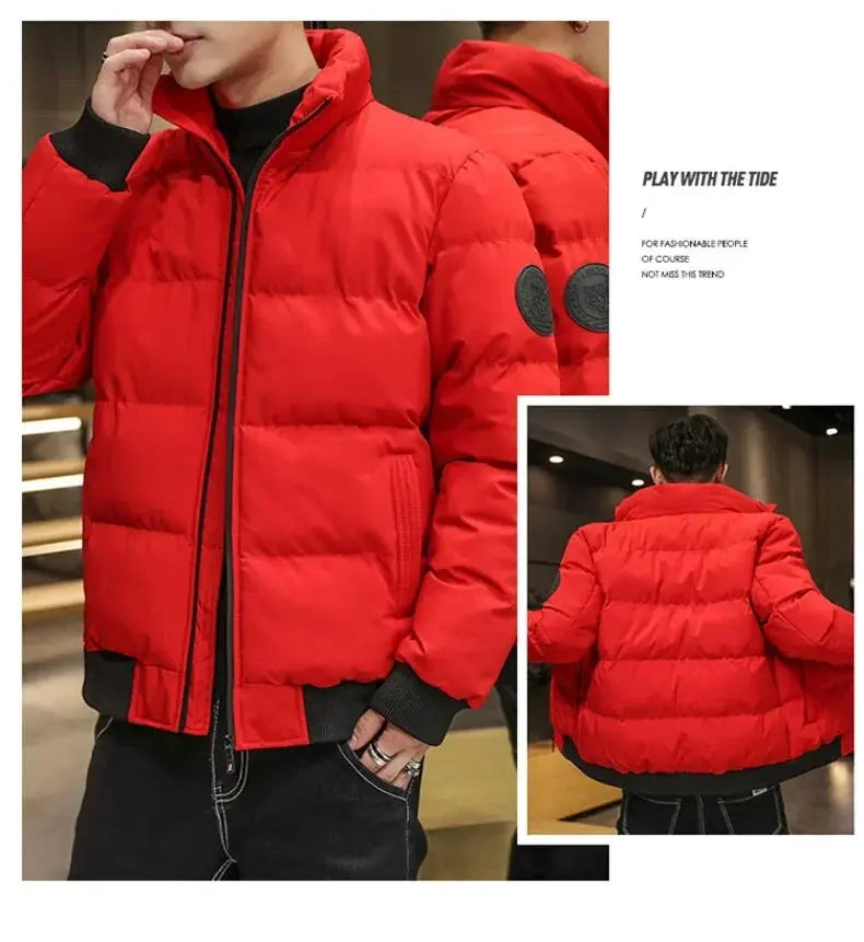 Men's Lightweight Warm Jacket Standing Collar Casual Horizontal Stripe down Winter Outerwear Windbre - Gallery image 14