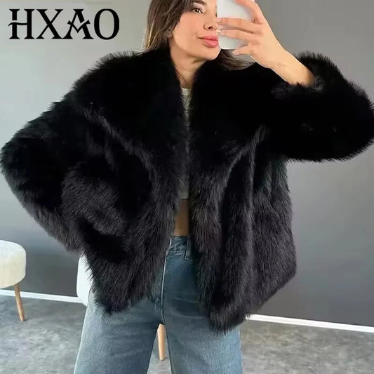 HXAO Winter Faux Fur Coat 2024 Woman New in coats Autumn Fur Plush Fluffy Jacket - Main View