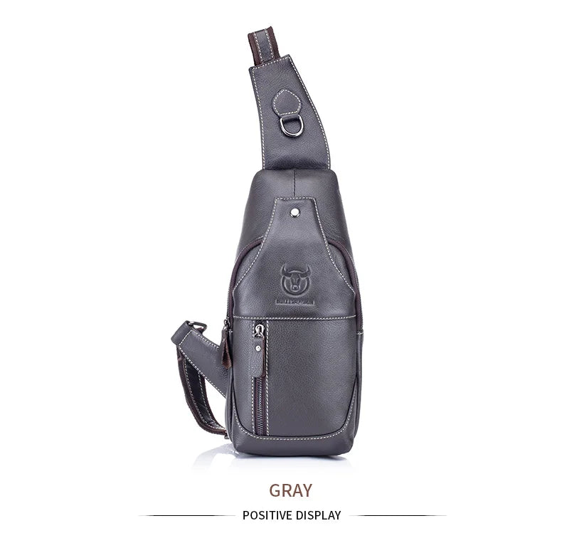 BULLCAPTAIN Genuine Leather Chest Bag Casual Triangle Crossbody