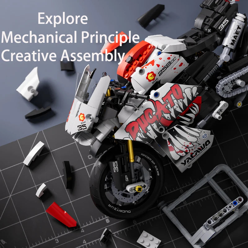 Technical V4 Motorcycle Building Blocks Set Famous Super Motorbike Model Kit Racing Bricks Kids Asse - Gallery image 15