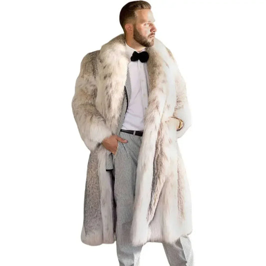 New Men's Faux Long Bobcat Leopard Print Comfortable Thick Warm High Quality Fau - Main View