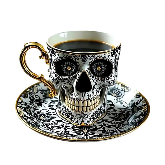 Gothic Gold-Plated Resin Coffee Mug with Dark Aesthetic Design - Unique Vampire  - Side View