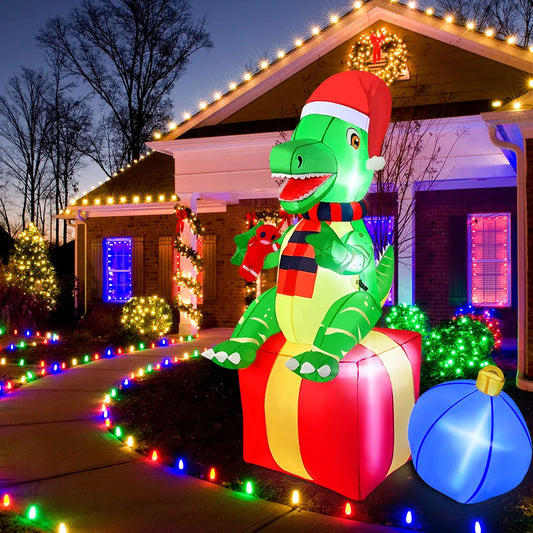 6FT Dinosaur Christmas Inflatables Outdoor Decorations Xmas Blow Up Ya - Main View