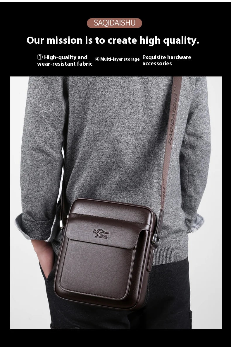 PU Leather Crossbody Bag for Men - Square Sling Shoulder Bag with