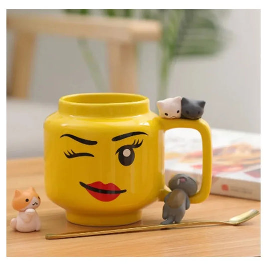 Cartoon Ceramic Mug 250ML Creative Coffee Cup Cute Emoji Mug Interesti - Front View