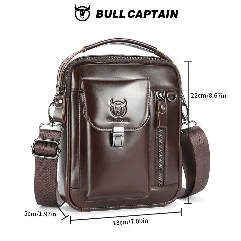 BULLCAPTAIN Men Genuine Leather Crossbody Bag Casual Everyday