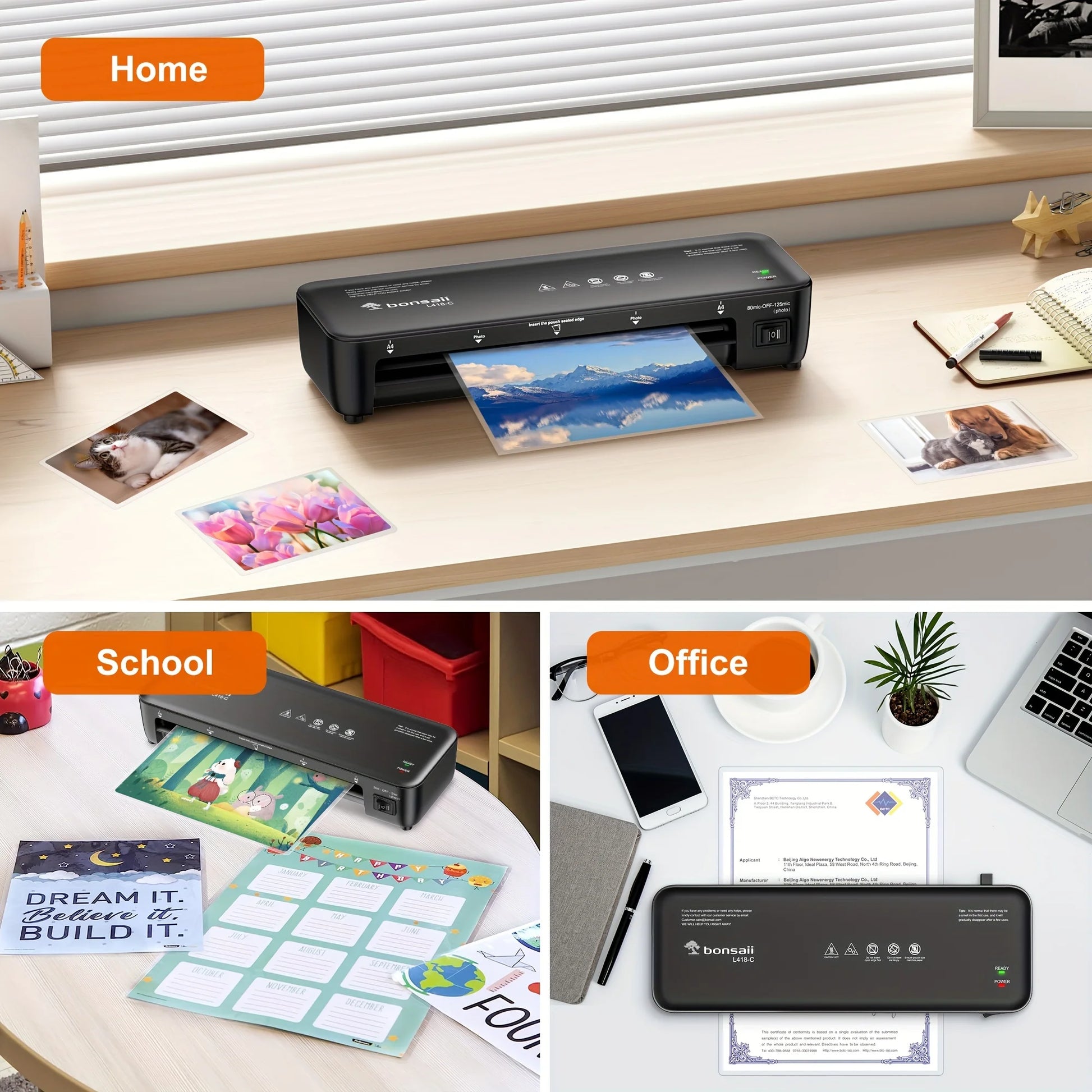 BONSAII Laminator 9 inch - 4-in-1 Never Jam with 40 Sheets - Detail View