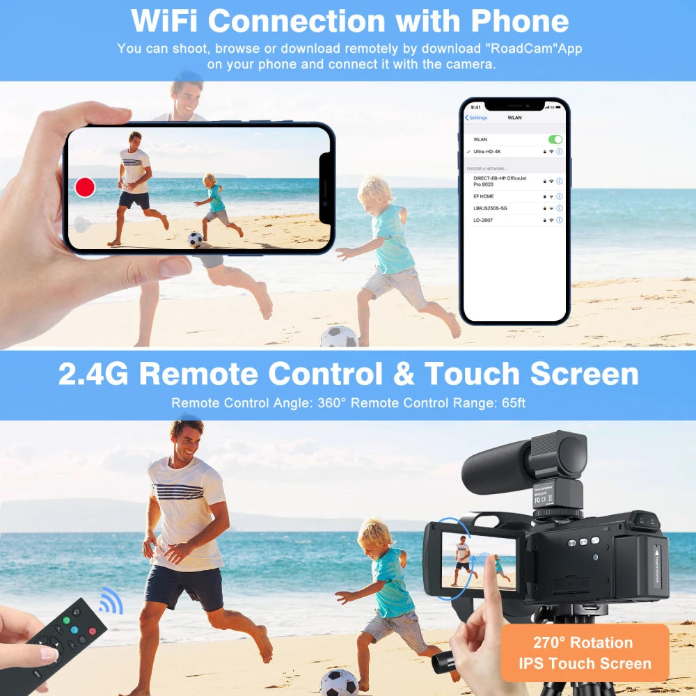 4K Video Camera Camcorder 48MP UHD WiFi IR Night Vision Vlogging