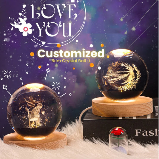 【Customized 8cm】Creative Gifts Laser Engraving Crystal Ball Night Lamp 2D Night  - Main View