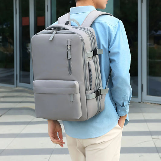 Expandable Backpack Men's Large-Capacity School Bag Business Trip Portable Lugga - Detail View