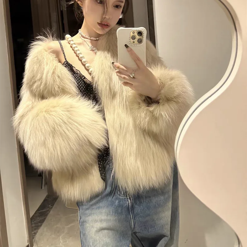 Eco-Friendly  Fur Coat Young Sle V-Ne Women's Jaet Thi ort Faionable Winter Oute - View 9