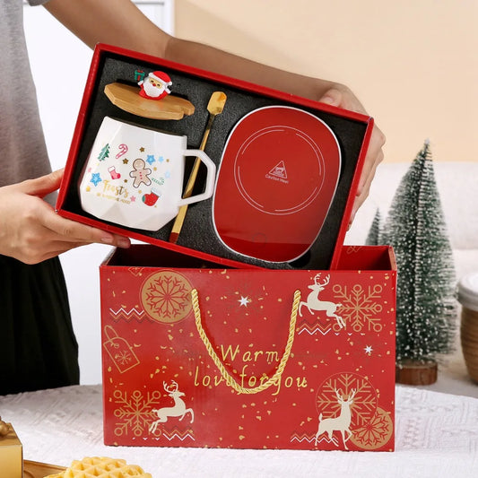 2025 Christmas Gift Set: Warm 55℃ Ceramic Mug with Lid featuring Santa - Main View