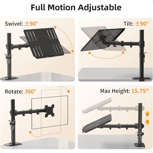 Laptop Notebook Desk Mount Stand Adjustable Single Monitor Laptop Arm Mount with Ventilated Tray up to 17 inch Holds up to...