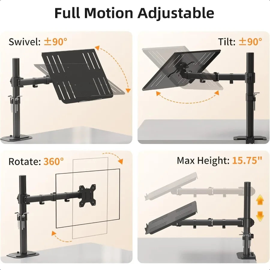 Laptop Notebook Desk Mount Stand Adjustable Single Monitor Laptop Arm Mount with Ventilated Tray up to 17 inch Holds up to...