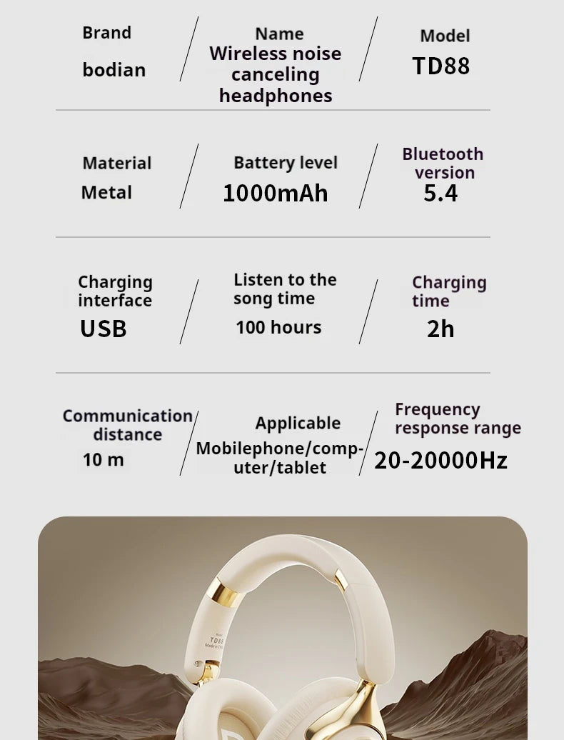 ANC Noise Reduction 100H Play Time Bluetooth Headphones 360° Surround Sound Wireless Headsets Sports - Gallery image 13