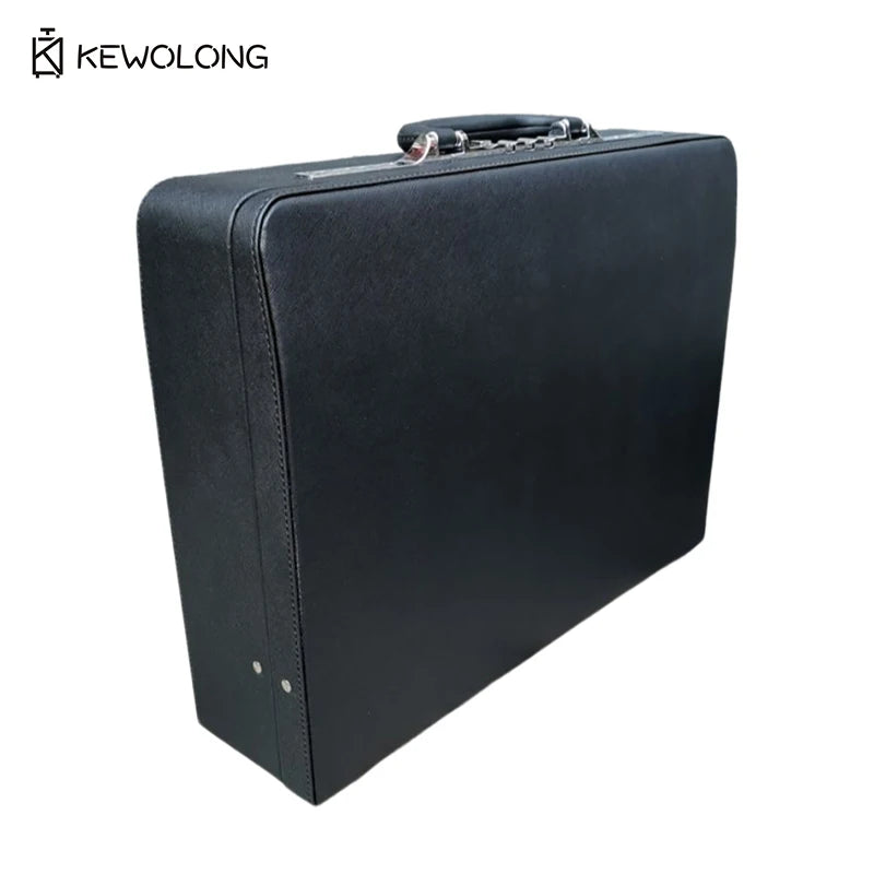 19 Inch Vintage Style Leather Briefcase, Combination Lock Document Case, Black Cross Texture File St - Gallery image 9