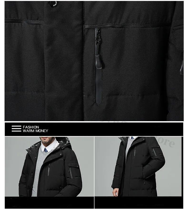 Black jacket with zippers and pockets, shown on a person against a gray background.