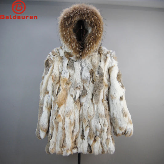 2025 Winter Women Rabbit Fur Coat Real Genuine Rabbit Fur Jacket With  - Main View