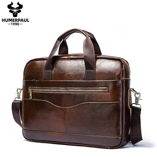 Genuine Leahther Men Briefcase Portable Office Handbag for L...