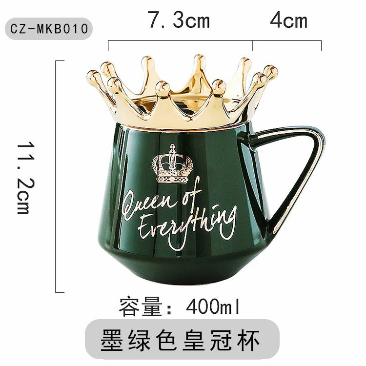 400ml Crown Ceramic Coffee Cup Fine Couple Mug with Lid Simple